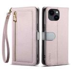 For iPhone 15 Plus / 14 Plus ESEBLE E11 Colorful Litchi Pattern Zipper Wallet Leather Phone Case(Light Purple)