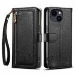 For iPhone 14 / 13 ESEBLE E11 Colorful Litchi Pattern Zipper Wallet Leather Phone Case(Black)
