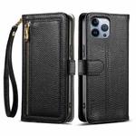 For iPhone 12 Pro Max ESEBLE E11 Colorful Litchi Pattern Zipper Wallet Leather Phone Case(Black)