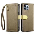 For iPhone 12 Pro Max ESEBLE E11 Colorful Litchi Pattern Zipper Wallet Leather Phone Case(Amber Brown)