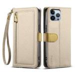 For iPhone 12 Pro Max ESEBLE E11 Colorful Litchi Pattern Zipper Wallet Leather Phone Case(Khaki)