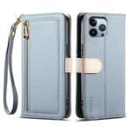 For iPhone 12 Pro Max ESEBLE E11 Colorful Litchi Pattern Zipper Wallet Leather Phone Case(Sky Blue)