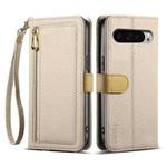 For Google Pixel 9 Pro XL ESEBLE E11 Colorful Litchi Pattern Zipper Wallet Leather Phone Case(Khaki)