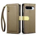 For Google Pixel 8 Pro ESEBLE E11 Colorful Litchi Pattern Zipper Wallet Leather Phone Case(Amber Brown)
