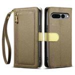 For Google Pixel 7 Pro 5G ESEBLE E11 Colorful Litchi Pattern Zipper Wallet Leather Phone Case(Amber Brown)