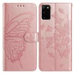 For Samsung Galaxy S20 Butterfly Flutter Pattern Embossed Leather Phone Case(Rose Gold)