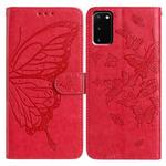 For Samsung Galaxy S20 Butterfly Flutter Pattern Embossed Leather Phone Case(Red)