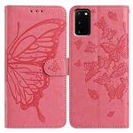 For Samsung Galaxy S20 Butterfly Flutter Pattern Embossed Leather Phone Case(Rose Red)