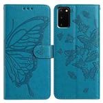 For Samsung Galaxy S20 Butterfly Flutter Pattern Embossed Leather Phone Case(Blue)