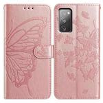 For Samsung Galaxy S20 FE Butterfly Flutter Pattern Embossed Leather Phone Case(Rose Gold)