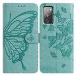 For Samsung Galaxy S20 FE Butterfly Flutter Pattern Embossed Leather Phone Case(Green)