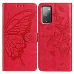 For Samsung Galaxy S20 FE Butterfly Flutter Pattern Embossed Leather Phone Case(Red)