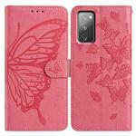 For Samsung Galaxy S20 FE Butterfly Flutter Pattern Embossed Leather Phone Case(Rose Red)