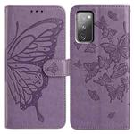 For Samsung Galaxy S20 FE Butterfly Flutter Pattern Embossed Leather Phone Case(Purple)