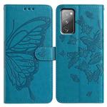 For Samsung Galaxy S20 FE Butterfly Flutter Pattern Embossed Leather Phone Case(Blue)