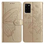 For Samsung Galaxy S20+ Butterfly Flutter Pattern Embossed Leather Phone Case(Gold)