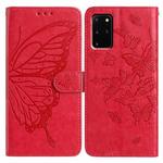 For Samsung Galaxy S20+ Butterfly Flutter Pattern Embossed Leather Phone Case(Red)
