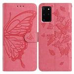 For Samsung Galaxy S20+ Butterfly Flutter Pattern Embossed Leather Phone Case(Rose Red)