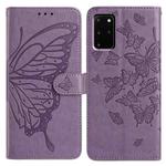 For Samsung Galaxy S20+ Butterfly Flutter Pattern Embossed Leather Phone Case(Purple)