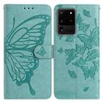 For Samsung Galaxy S20 Ultra Butterfly Flutter Pattern Embossed Leather Phone Case(Green)