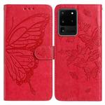 For Samsung Galaxy S20 Ultra Butterfly Flutter Pattern Embossed Leather Phone Case(Red)