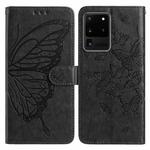 For Samsung Galaxy S20 Ultra Butterfly Flutter Pattern Embossed Leather Phone Case(Black)