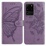 For Samsung Galaxy S20 Ultra Butterfly Flutter Pattern Embossed Leather Phone Case(Purple)