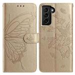 For Samsung Galaxy S21+ 5G Butterfly Flutter Pattern Embossed Leather Phone Case(Gold)