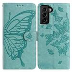 For Samsung Galaxy S21+ 5G Butterfly Flutter Pattern Embossed Leather Phone Case(Green)