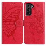 For Samsung Galaxy S21+ 5G Butterfly Flutter Pattern Embossed Leather Phone Case(Red)