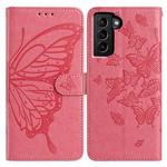 For Samsung Galaxy S21+ 5G Butterfly Flutter Pattern Embossed Leather Phone Case(Rose Red)