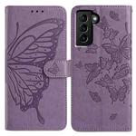 For Samsung Galaxy S21+ 5G Butterfly Flutter Pattern Embossed Leather Phone Case(Purple)