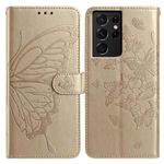 For Samsung Galaxy S21 Ultra 5G Butterfly Flutter Pattern Embossed Leather Phone Case(Gold)