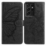 For Samsung Galaxy S21 Ultra 5G Butterfly Flutter Pattern Embossed Leather Phone Case(Black)