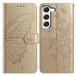 For Samsung Galaxy S23 5G Butterfly Flutter Pattern Embossed Leather Phone Case(Gold)