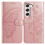 For Samsung Galaxy S23+ 5G Butterfly Flutter Pattern Embossed Leather Phone Case(Rose Gold)