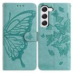 For Samsung Galaxy S23+ 5G Butterfly Flutter Pattern Embossed Leather Phone Case(Green)