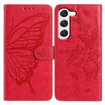 For Samsung Galaxy S23+ 5G Butterfly Flutter Pattern Embossed Leather Phone Case(Red)