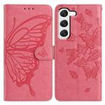 For Samsung Galaxy S23+ 5G Butterfly Flutter Pattern Embossed Leather Phone Case(Rose Red)