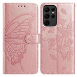 For Samsung Galaxy S23 Ultra 5G Butterfly Flutter Pattern Embossed Leather Phone Case(Rose Gold)