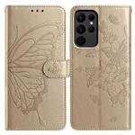 For Samsung Galaxy S23 Ultra 5G Butterfly Flutter Pattern Embossed Leather Phone Case(Gold)