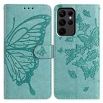 For Samsung Galaxy S23 Ultra 5G Butterfly Flutter Pattern Embossed Leather Phone Case(Green)