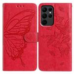 For Samsung Galaxy S23 Ultra 5G Butterfly Flutter Pattern Embossed Leather Phone Case(Red)