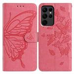For Samsung Galaxy S23 Ultra 5G Butterfly Flutter Pattern Embossed Leather Phone Case(Rose Red)