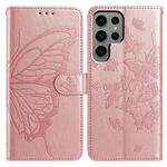 For Samsung Galaxy S24 Ultra 5G Butterfly Flutter Pattern Embossed Leather Phone Case(Rose Gold)