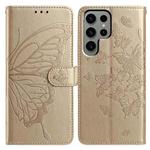 For Samsung Galaxy S24 Ultra 5G Butterfly Flutter Pattern Embossed Leather Phone Case(Gold)