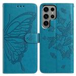 For Samsung Galaxy S24 Ultra 5G Butterfly Flutter Pattern Embossed Leather Phone Case(Blue)