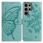 For Samsung Galaxy S24 Ultra 5G Butterfly Flutter Pattern Embossed Leather Phone Case(Green)