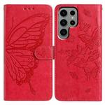 For Samsung Galaxy S24 Ultra 5G Butterfly Flutter Pattern Embossed Leather Phone Case(Red)