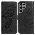 For Samsung Galaxy S24 Ultra 5G Butterfly Flutter Pattern Embossed Leather Phone Case(Black)
